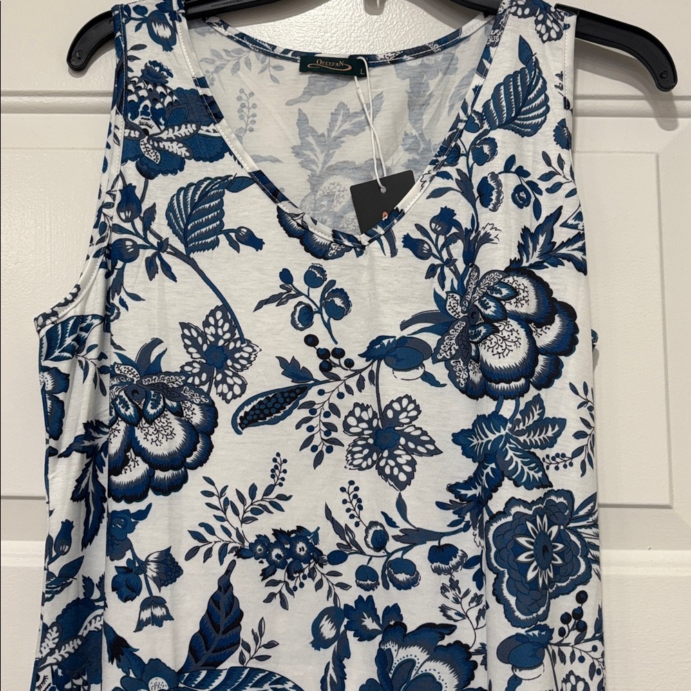 New Floral Blue and White Midi Dress - Picture 5 of 5